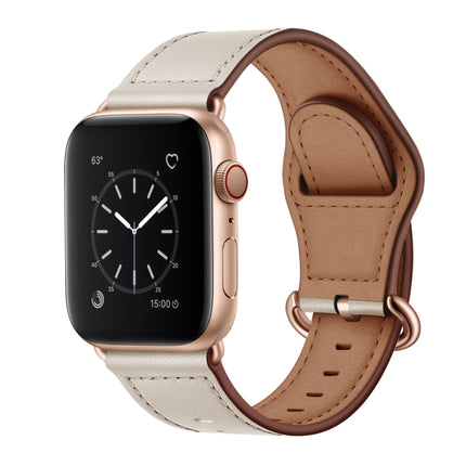 Genuine Leather Watch Band For Apple Watch Ultra 49mm&Watch Ultra 2 49mm / Series 9&8&7 45mm / SE 3&SE 2&6&SE&5&4 44mm / 3&2&1 42mm(Beige)-garmade.com
