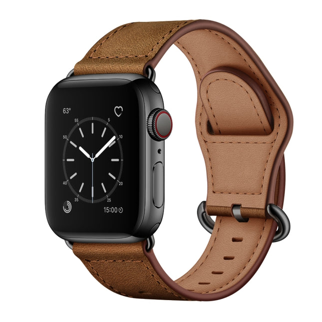Genuine Leather Watch Band For Apple Watch Ultra 49mm&Watch Ultra 2 49mm / Series 9&8&7 45mm / SE 3&SE 2&6&SE&5&4 44mm / 3&2&1 42mm(Dark Brown Crazy Horse Texture)-garmade.com