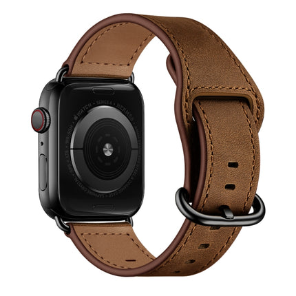 Genuine Leather Watch Band For Apple Watch Ultra 49mm&Watch Ultra 2 49mm / Series 9&8&7 45mm / SE 3&SE 2&6&SE&5&4 44mm / 3&2&1 42mm(Dark Brown Crazy Horse Texture)-garmade.com