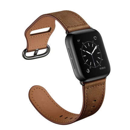 Genuine Leather Watch Band For Apple Watch Ultra 49mm&Watch Ultra 2 49mm / Series 9&8&7 45mm / SE 3&SE 2&6&SE&5&4 44mm / 3&2&1 42mm(Dark Brown Crazy Horse Texture)-garmade.com