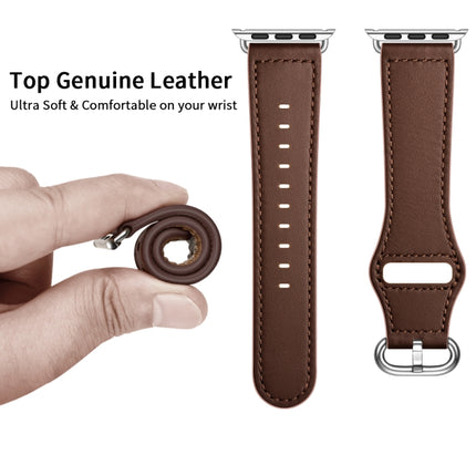 Genuine Leather Watch Band For Apple Watch Ultra 49mm&Watch Ultra 2 49mm / Series 9&8&7 45mm / SE 3&SE 2&6&SE&5&4 44mm / 3&2&1 42mm(Dark Brown Needle Texture)-garmade.com