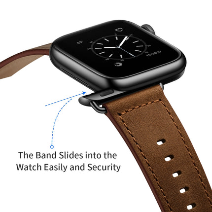 Genuine Leather Watch Band For Apple Watch Series 9&8&7 41mm / SE 3&SE 2&6&SE&5&4 40mm / 3&2&1 38mm(Dark Brown Crazy Horse Texture)-garmade.com