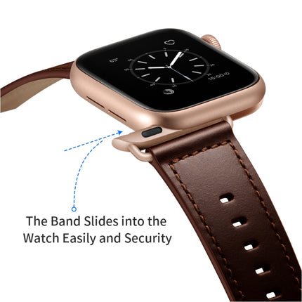Genuine Leather Watch Band For Apple Watch Series 9&8&7 41mm / SE 3&SE 2&6&SE&5&4 40mm / 3&2&1 38mm(Dark Brown Oil Texture)-garmade.com