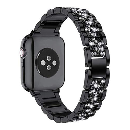 Diamond Metal Watch Band For Apple Watch Ultra 49mm&Watch Ultra 2 49mm / Series 9&8&7 45mm / SE 3&SE 2&6&SE&5&4 44mm / 3&2&1 42mm(Black)-garmade.com