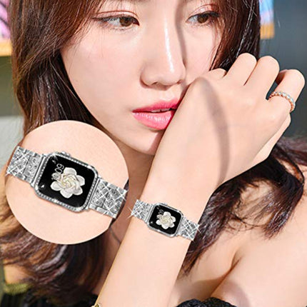 Diamond Metal Watch Band For Apple Watch Ultra 49mm&Watch Ultra 2 49mm / Series 9&8&7 45mm / SE 3&SE 2&6&SE&5&4 44mm / 3&2&1 42mm(Silver)-garmade.com