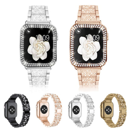 Diamond Metal Watch Band For Apple Watch Ultra 49mm&Watch Ultra 2 49mm / Series 9&8&7 45mm / SE 3&SE 2&6&SE&5&4 44mm / 3&2&1 42mm(Gold)-garmade.com