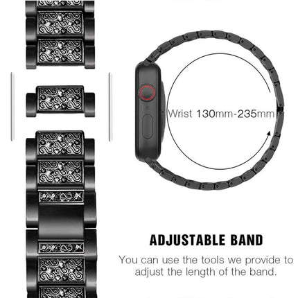 Diamond Metal Watch Band For Apple Watch Series 9&8&7 41mm / SE 3&SE 2&6&SE&5&4 40mm / 3&2&1 38mm(Black)-garmade.com