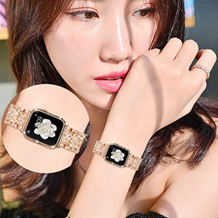 Diamond Metal Watch Band For Apple Watch Series 9&8&7 41mm / SE 3&SE 2&6&SE&5&4 40mm / 3&2&1 38mm(Rose Gold)-garmade.com