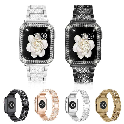 Diamond Metal Watch Band For Apple Watch Series 9&8&7 41mm / SE 3&SE 2&6&SE&5&4 40mm / 3&2&1 38mm(Rose Gold)-garmade.com