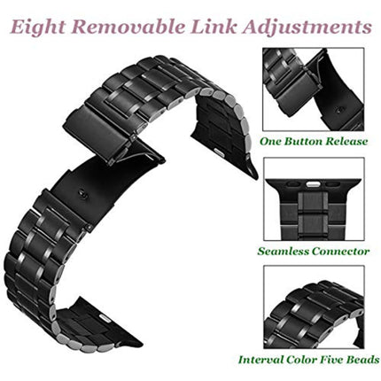 5-bead Stainless Steel Watch Band For Apple Watch Ultra 49mm&Watch Ultra 2 49mm / Series 9&8&7 45mm / SE 3&SE 2&6&SE&5&4 44mm / 3&2&1 42mm(Black)-garmade.com