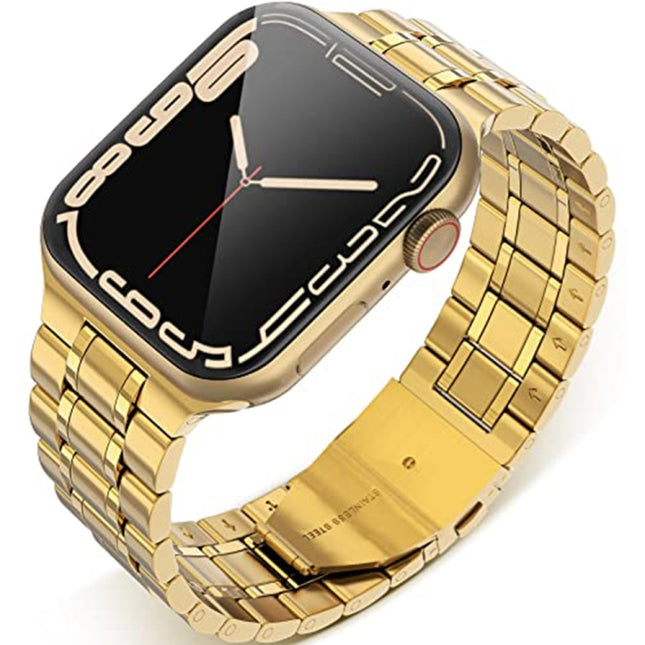 5-bead Stainless Steel Watch Band For Apple Watch Ultra 49mm&Watch Ultra 2 49mm / Series 9&8&7 45mm / SE 3&SE 2&6&SE&5&4 44mm / 3&2&1 42mm(Gold)-garmade.com