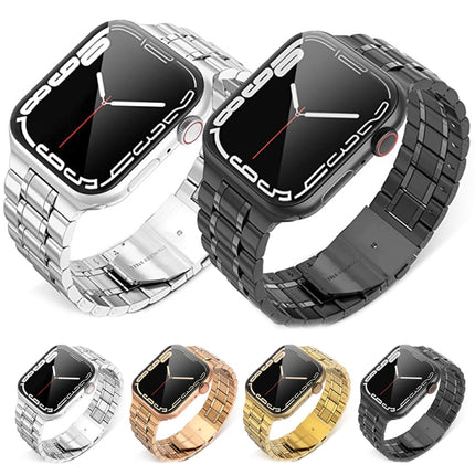 5-bead Stainless Steel Watch Band For Apple Watch Ultra 49mm&Watch Ultra 2 49mm / Series 9&8&7 45mm / SE 3&SE 2&6&SE&5&4 44mm / 3&2&1 42mm(Silver)-garmade.com
