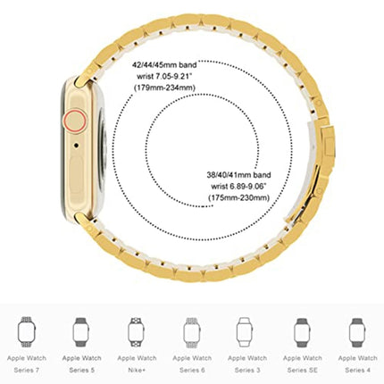5-bead Stainless Steel Watch Band For Apple Watch Series 9&8&7 41mm / SE 3&SE 2&6&SE&5&4 40mm / 3&2&1 38mm(Gold)-garmade.com