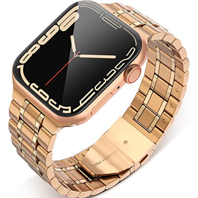 5-bead Stainless Steel Watch Band For Apple Watch Series 9&8&7 41mm / SE 3&SE 2&6&SE&5&4 40mm / 3&2&1 38mm(Rose Gold)-garmade.com