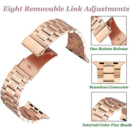 5-bead Stainless Steel Watch Band For Apple Watch Series 9&8&7 41mm / SE 3&SE 2&6&SE&5&4 40mm / 3&2&1 38mm(Rose Gold)-garmade.com