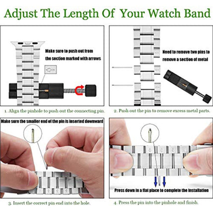 5-bead Stainless Steel Watch Band For Apple Watch Series 9&8&7 41mm / SE 3&SE 2&6&SE&5&4 40mm / 3&2&1 38mm(Silver)-garmade.com