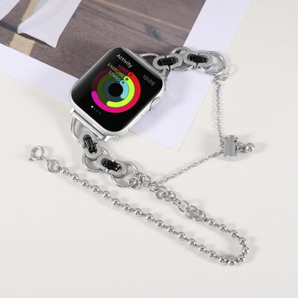 Double Chain 2-bead Stainless Steel Watch Band For Apple Watch Ultra 49mm&Watch Ultra 2 49mm / Series 9&8&7 45mm / SE 3&SE 2&6&SE&5&4 44mm / 3&2&1 42mm(Silver and Black)-garmade.com