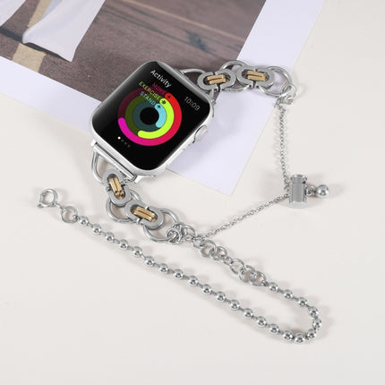 Double Chain 2-bead Stainless Steel Watch Band For Apple Watch Ultra 49mm&Watch Ultra 2 49mm / Series 9&8&7 45mm / SE 3&SE 2&6&SE&5&4 44mm / 3&2&1 42mm(Silver and Gold)-garmade.com