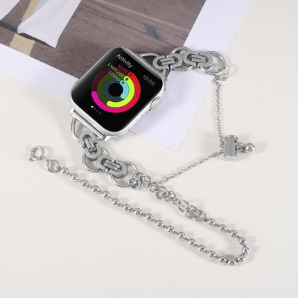 Double Chain 2-bead Stainless Steel Watch Band For Apple Watch Ultra 49mm&Watch Ultra 2 49mm / Series 9&8&7 45mm / SE 3&SE 2&6&SE&5&4 44mm / 3&2&1 42mm(Silver)-garmade.com