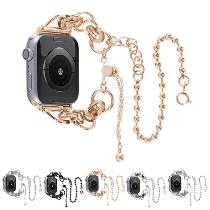 Double Chain 2-bead Stainless Steel Watch Band For Apple Watch Ultra 49mm&Watch Ultra 2 49mm / Series 9&8&7 45mm / SE 3&SE 2&6&SE&5&4 44mm / 3&2&1 42mm(Rose Gold)-garmade.com
