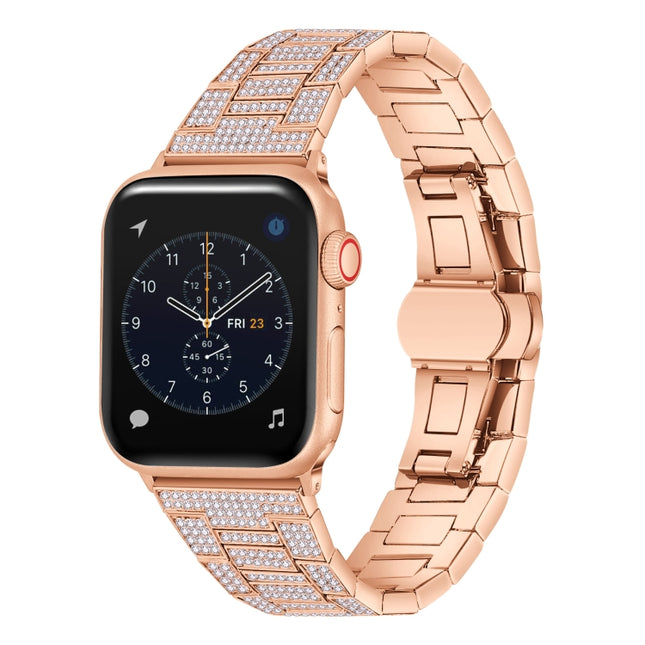 Diamond Metal Watch Band For Apple Watch Ultra 49mm&Watch Ultra 2 49mm / Series 9&8&7 45mm / SE 3&SE 2&6&SE&5&4 44mm / 3&2&1 42mm(Rose Gold)-garmade.com