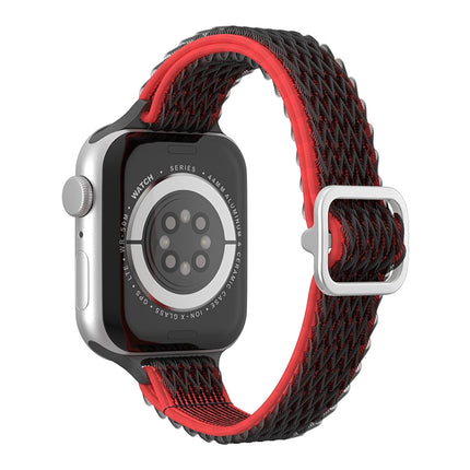 Wave Small Waist Nylon Watch Band For Apple Watch Ultra 49mm&Watch Ultra 2 49mm / Series 9&8&7 45mm / SE 3&SE 2&6&SE&5&4 44mm / 3&2&1 42mm(Black Red)-garmade.com