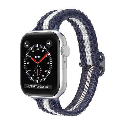 Wave Small Waist Nylon Watch Band For Apple Watch Ultra 49mm&Watch Ultra 2 49mm / Series 9&8&7 45mm / SE 3&SE 2&6&SE&5&4 44mm / 3&2&1 42mm(Blue White)-garmade.com