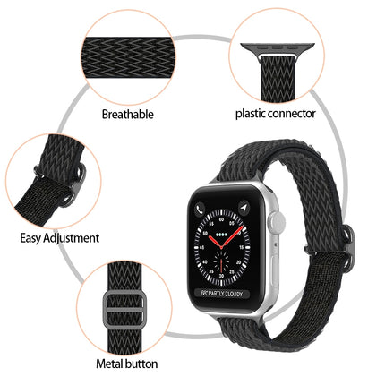 Wave Small Waist Nylon Watch Band For Apple Watch Ultra 49mm&Watch Ultra 2 49mm / Series 9&8&7 45mm / SE 3&SE 2&6&SE&5&4 44mm / 3&2&1 42mm(Black)-garmade.com