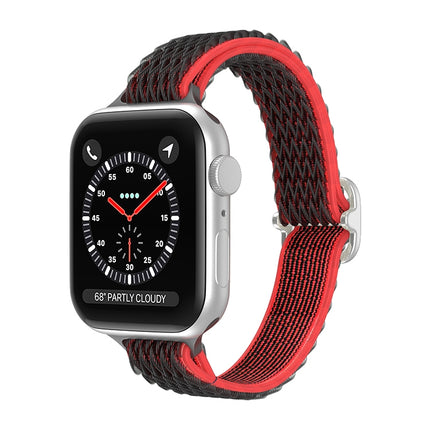 Wave Small Waist Nylon Watch Band For Apple Watch Series 9&8&7 41mm / SE 3&SE 2&6&SE&5&4 40mm / 3&2&1 38mm(Black Red)-garmade.com