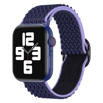 Wave Nylon Watch Band For Apple Watch Ultra 49mm&Watch Ultra 2 49mm / Series 9&8&7 45mm / SE 3&SE 2&6&SE&5&4 44mm / 3&2&1 42mm(Midnight Blue Black)-garmade.com