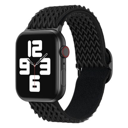 Wave Nylon Watch Band For Apple Watch Series 9&8&7 41mm / SE 3&SE 2&6&SE&5&4 40mm / 3&2&1 38mm(Black)-garmade.com