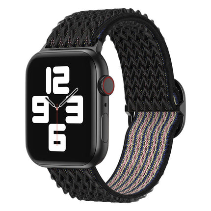 Wave Nylon Watch Band For Apple Watch Series 9&8&7 41mm / SE 3&SE 2&6&SE&5&4 40mm / 3&2&1 38mm(Obsidian Black)-garmade.com