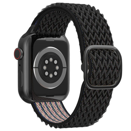 Wave Nylon Watch Band For Apple Watch Series 9&8&7 41mm / SE 3&SE 2&6&SE&5&4 40mm / 3&2&1 38mm(Obsidian Black)-garmade.com