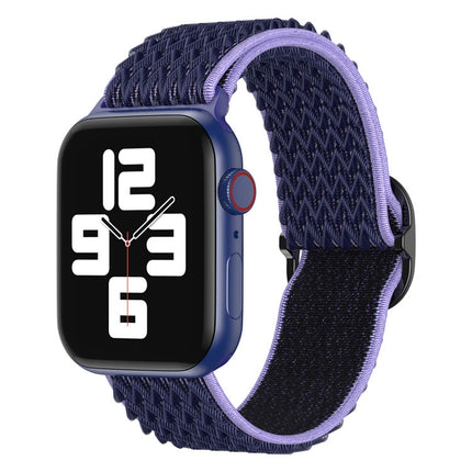 Wave Nylon Watch Band For Apple Watch Series 9&8&7 41mm / SE 3&SE 2&6&SE&5&4 40mm / 3&2&1 38mm(Midnight Blue Black)-garmade.com