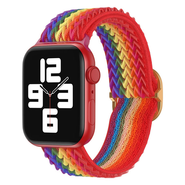 Wave Nylon Watch Band For Apple Watch Series 9&8&7 41mm / SE 3&SE 2&6&SE&5&4 40mm / 3&2&1 38mm(Rainbow)-garmade.com