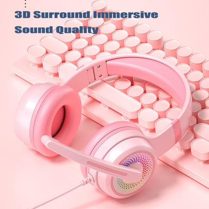 Y20 LED Bass Stereo PC Wired Gaming Headset with Microphone(Pink)-garmade.com