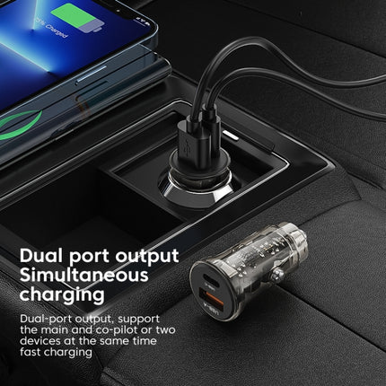 C12P 48W USB + Type-C Dual Port Transparent Mini Car Charger(Black)-garmade.com