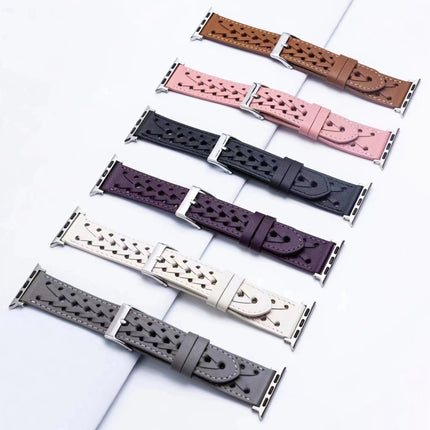 Genuine Leather Woven Watch Strap For Apple Watch Ultra 49mm&Watch Ultra 2 49mm / Series 9&8&7 45mm / SE 3&SE 2&6&SE&5&4 44mm / 3&2&1 42mm(Purple)-garmade.com