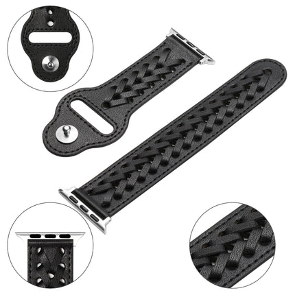 Woven Watch Strap For Apple Watch Ultra 49mm&Watch Ultra 2 49mm / Series 9&8&7 45mm / SE 3&SE 2&6&SE&5&4 44mm / 3&2&1 42mm(Black)-garmade.com