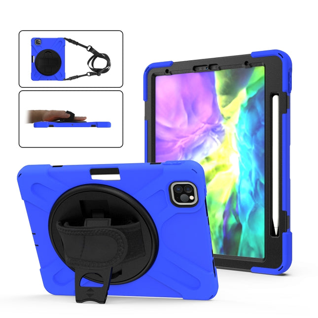 360 Degree Rotation Silicone Protective Cover with Holder & Hand Strap & Long Strap & Pencil Slot For iPad Air 10.9 / Pro 11 2021 / 2020 / 2018(Blue)-garmade.com