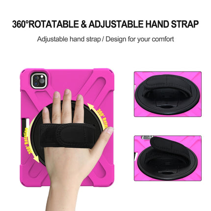 360 Degree Rotation Silicone Protective Cover with Holder & Hand Strap & Long Strap & Pencil Slot For iPad Air 10.9 / Pro 11 2021 / 2020 / 2018(Rose Red)-garmade.com