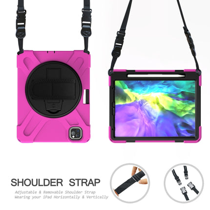 360 Degree Rotation Silicone Protective Cover with Holder & Hand Strap & Long Strap & Pencil Slot For iPad Air 10.9 / Pro 11 2021 / 2020 / 2018(Rose Red)-garmade.com