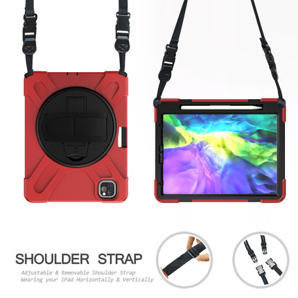 360 Degree Rotation Silicone Protective Cover with Holder & Hand Strap & Long Strap & Pencil Slot For iPad Air 10.9 / Pro 11 2021 / 2020 / 2018(Red)-garmade.com