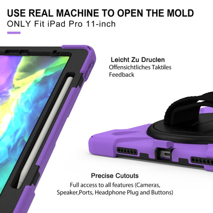 360 Degree Rotation Silicone Protective Cover with Holder & Hand Strap & Long Strap & Pencil Slot For iPad Air 10.9 / Pro 11 2021 / 2020 / 2018(Purple)-garmade.com