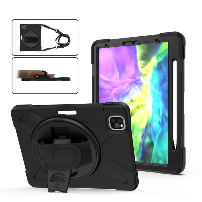 360 Degree Rotation Silicone Protective Cover with Holder & Hand Strap & Long Strap & Pencil Slot For iPad Air 10.9 / Pro 11 2021 / 2020 / 2018(Black)-garmade.com