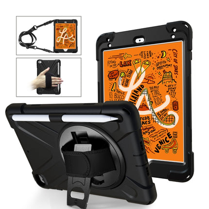 For iPad Mini 5 360 Degree Rotation Silicone Protective Cover with Holder & Hand Strap & Long Strap & Pencil Slot(Black)-garmade.com