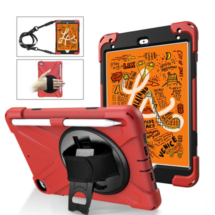 For iPad Mini 5 360 Degree Rotation Silicone Protective Cover with Holder & Hand Strap & Long Strap & Pencil Slot(Red)-garmade.com