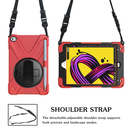 For iPad Mini 5 360 Degree Rotation Silicone Protective Cover with Holder & Hand Strap & Long Strap & Pencil Slot(Red)-garmade.com