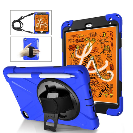 For iPad Mini 5 360 Degree Rotation Silicone Protective Cover with Holder & Hand Strap & Long Strap & Pencil Slot(Blue)-garmade.com