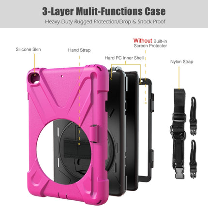 For iPad Mini 5 360 Degree Rotation Silicone Protective Cover with Holder & Hand Strap & Long Strap & Pencil Slot(Rose Red)-garmade.com